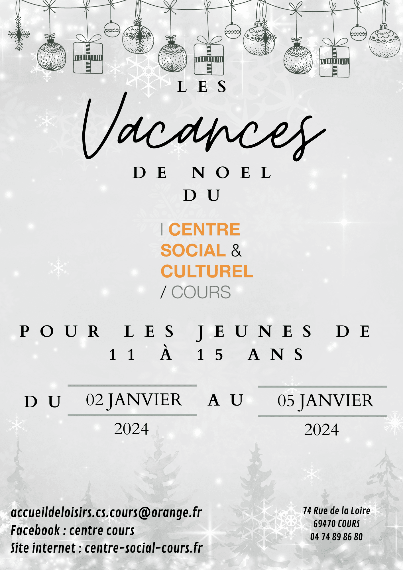 Programme vacance noël 11 / 15 ans 2024
