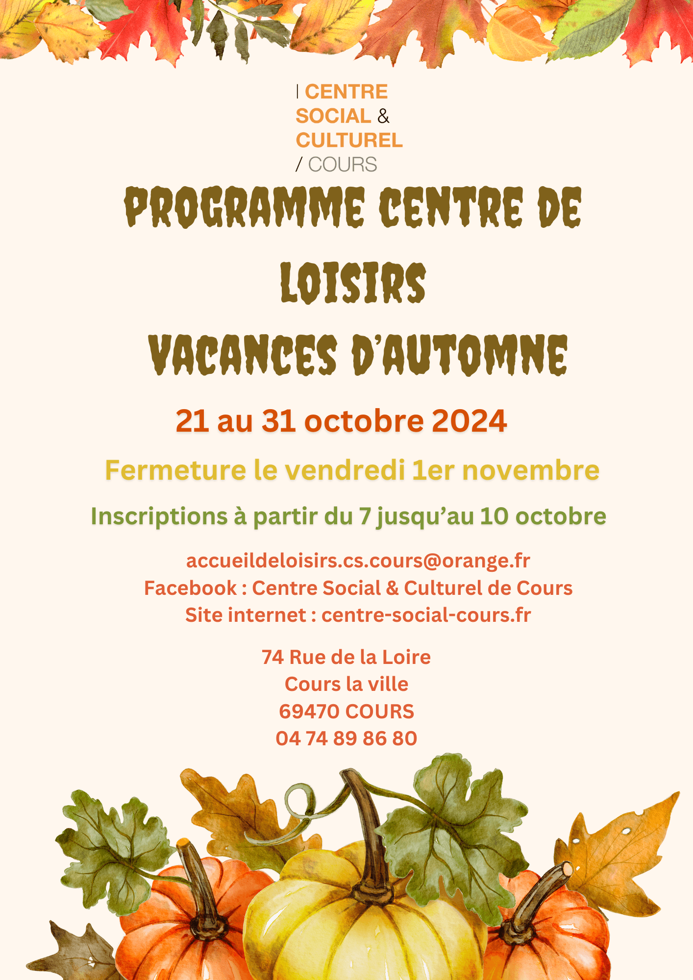 PROGRAMME VACANCES AUTOMNE 2024