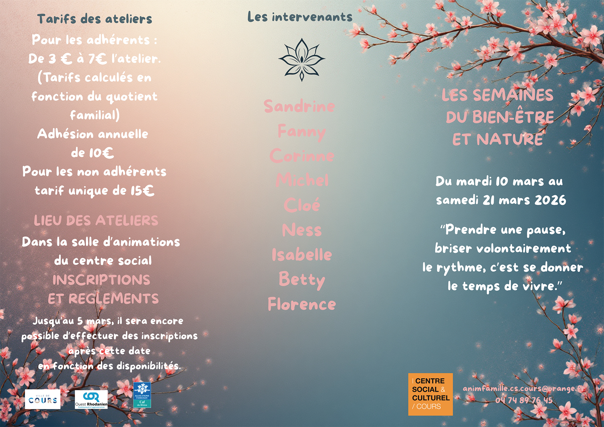 Découvrez le programme des semaines du bien- être et nature du 10 au 21 mars 2026.